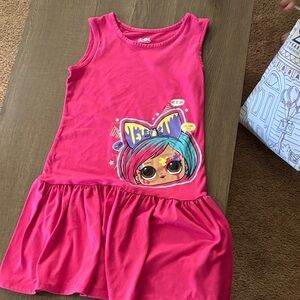 Hot Pink Graphic Girls' Dress with Character Print